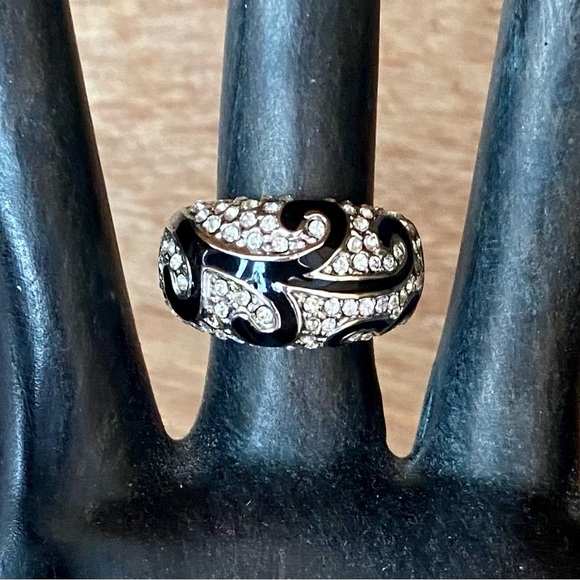 Sterling Silver Ring Paved CZ & Black Enamel SIZE 9 - Picture 1 of 13